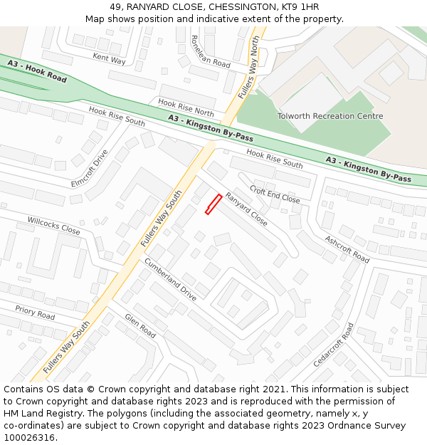 49, RANYARD CLOSE, CHESSINGTON, KT9 1HR: Location map and indicative extent of plot