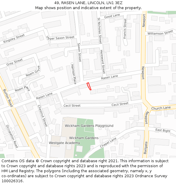 49, RASEN LANE, LINCOLN, LN1 3EZ: Location map and indicative extent of plot