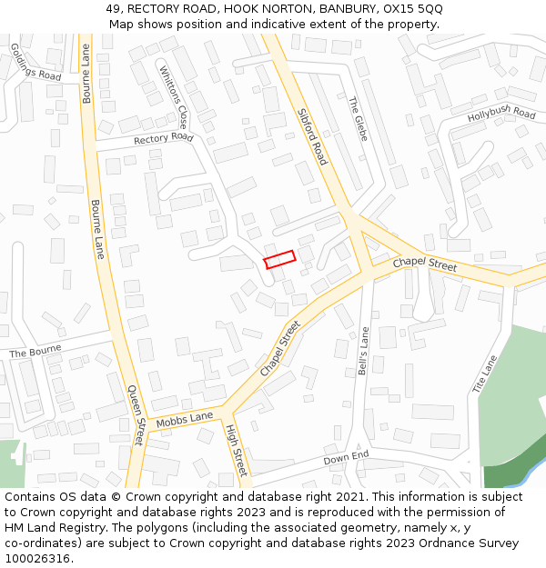 49, RECTORY ROAD, HOOK NORTON, BANBURY, OX15 5QQ: Location map and indicative extent of plot