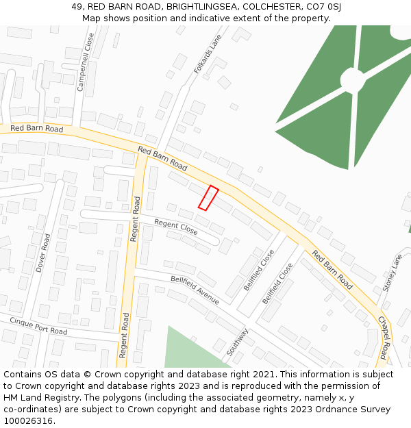 49, RED BARN ROAD, BRIGHTLINGSEA, COLCHESTER, CO7 0SJ: Location map and indicative extent of plot