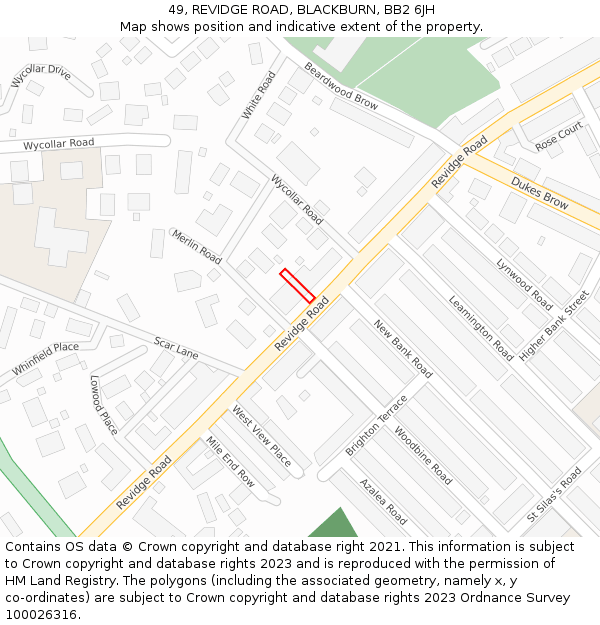 49, REVIDGE ROAD, BLACKBURN, BB2 6JH: Location map and indicative extent of plot
