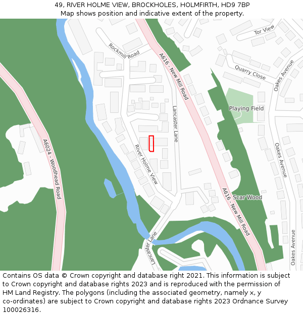 49, RIVER HOLME VIEW, BROCKHOLES, HOLMFIRTH, HD9 7BP: Location map and indicative extent of plot