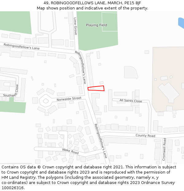49, ROBINGOODFELLOWS LANE, MARCH, PE15 8JF: Location map and indicative extent of plot