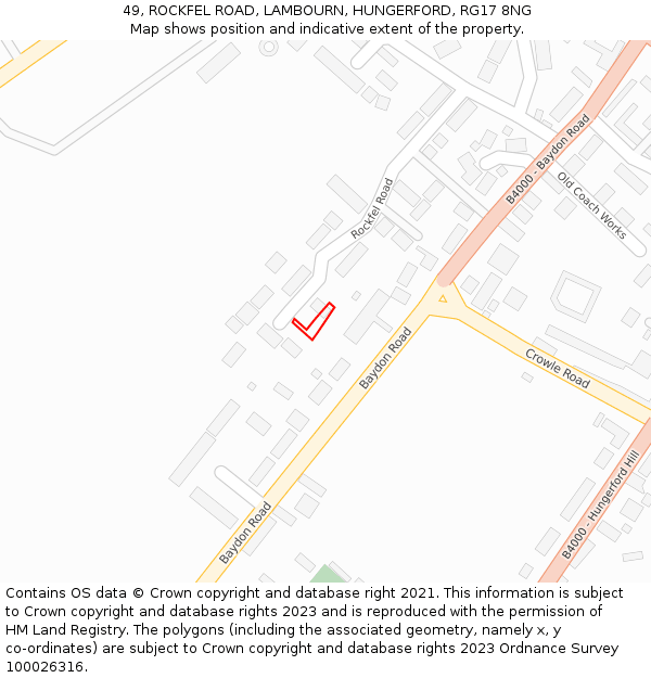 49, ROCKFEL ROAD, LAMBOURN, HUNGERFORD, RG17 8NG: Location map and indicative extent of plot
