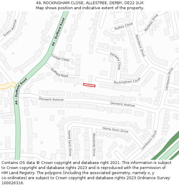 49, ROCKINGHAM CLOSE, ALLESTREE, DERBY, DE22 2UX: Location map and indicative extent of plot