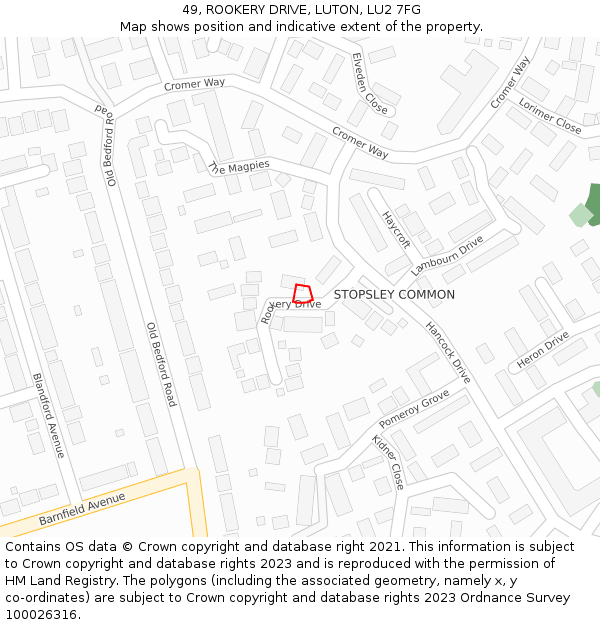 49, ROOKERY DRIVE, LUTON, LU2 7FG: Location map and indicative extent of plot