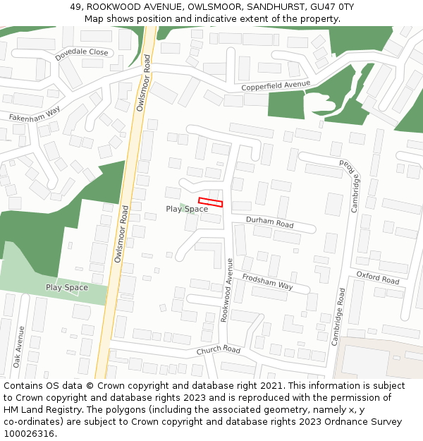 49, ROOKWOOD AVENUE, OWLSMOOR, SANDHURST, GU47 0TY: Location map and indicative extent of plot