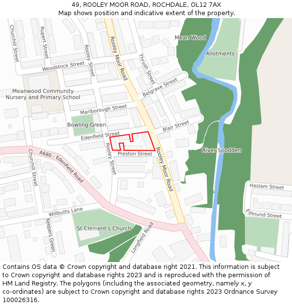 49, ROOLEY MOOR ROAD, ROCHDALE, OL12 7AX: Location map and indicative extent of plot