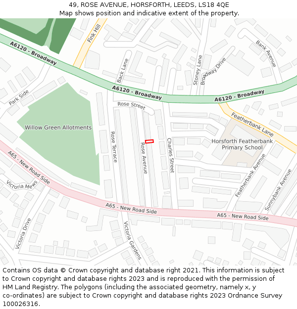 49, ROSE AVENUE, HORSFORTH, LEEDS, LS18 4QE: Location map and indicative extent of plot