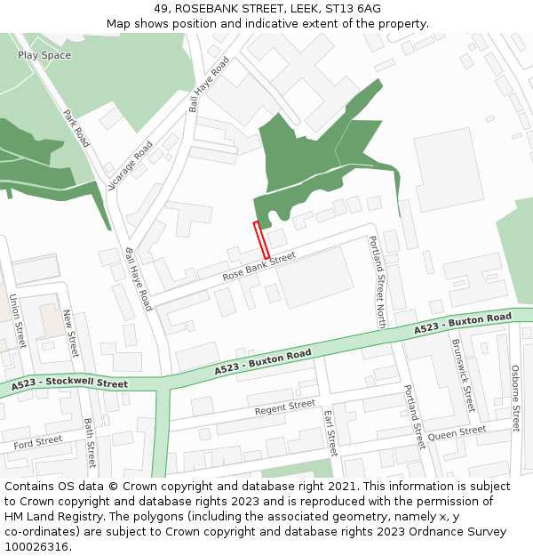 49, ROSEBANK STREET, LEEK, ST13 6AG: Location map and indicative extent of plot