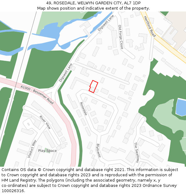 49, ROSEDALE, WELWYN GARDEN CITY, AL7 1DP: Location map and indicative extent of plot