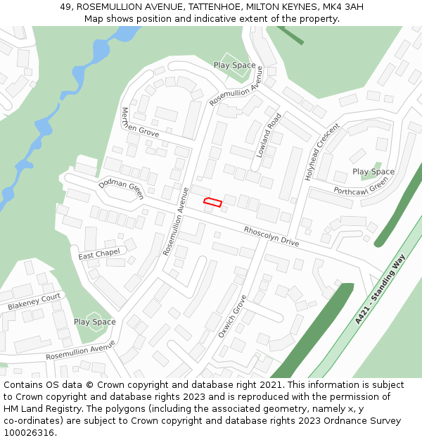 49, ROSEMULLION AVENUE, TATTENHOE, MILTON KEYNES, MK4 3AH: Location map and indicative extent of plot
