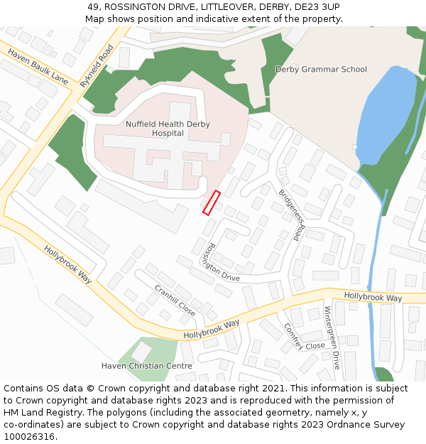 49, ROSSINGTON DRIVE, LITTLEOVER, DERBY, DE23 3UP: Location map and indicative extent of plot