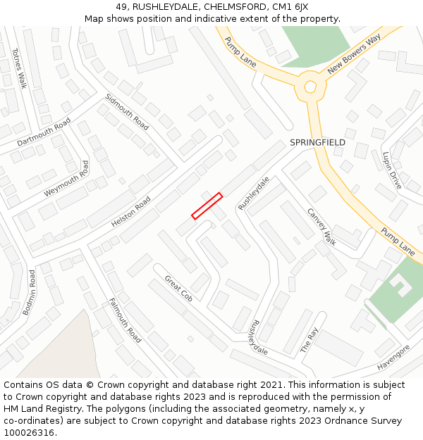 49, RUSHLEYDALE, CHELMSFORD, CM1 6JX: Location map and indicative extent of plot