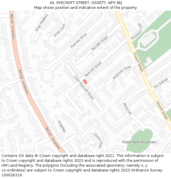 49, RYECROFT STREET, OSSETT, WF5 9EJ: Location map and indicative extent of plot