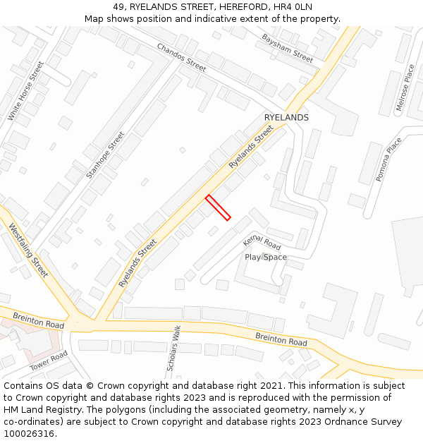 49, RYELANDS STREET, HEREFORD, HR4 0LN: Location map and indicative extent of plot