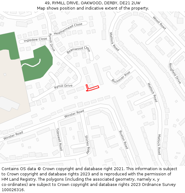 49, RYMILL DRIVE, OAKWOOD, DERBY, DE21 2UW: Location map and indicative extent of plot