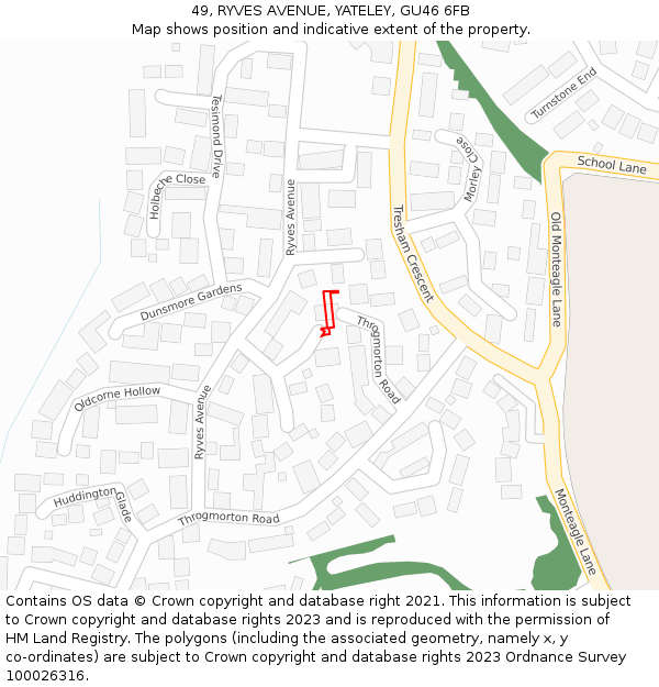 49, RYVES AVENUE, YATELEY, GU46 6FB: Location map and indicative extent of plot