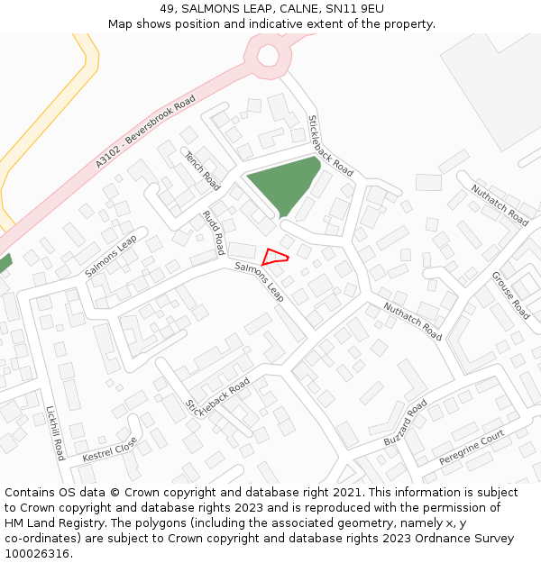 49, SALMONS LEAP, CALNE, SN11 9EU: Location map and indicative extent of plot
