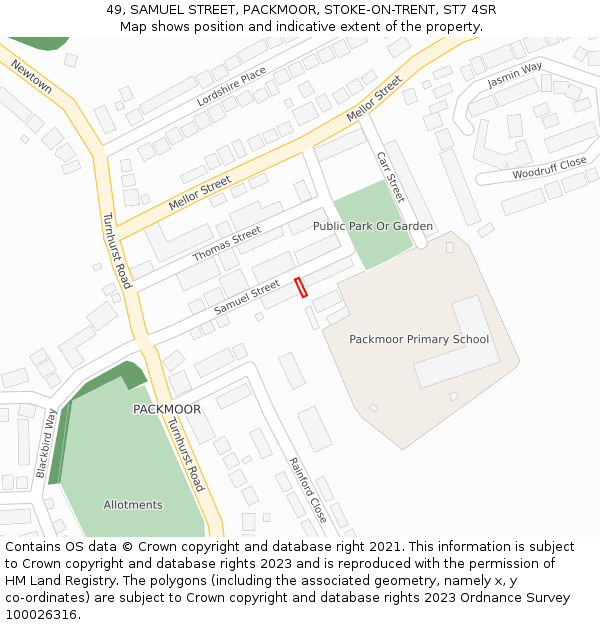 49, SAMUEL STREET, PACKMOOR, STOKE-ON-TRENT, ST7 4SR: Location map and indicative extent of plot