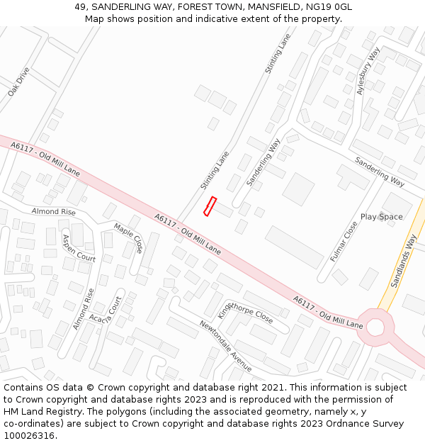49, SANDERLING WAY, FOREST TOWN, MANSFIELD, NG19 0GL: Location map and indicative extent of plot