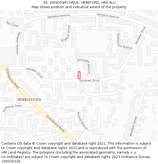 49, SANDOWN DRIVE, HEREFORD, HR4 9LU: Location map and indicative extent of plot