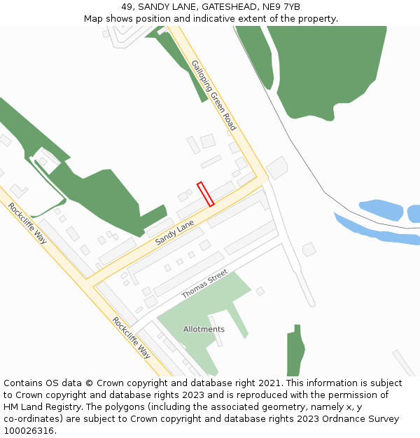 49, SANDY LANE, GATESHEAD, NE9 7YB: Location map and indicative extent of plot