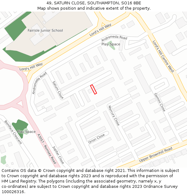 49, SATURN CLOSE, SOUTHAMPTON, SO16 8BE: Location map and indicative extent of plot