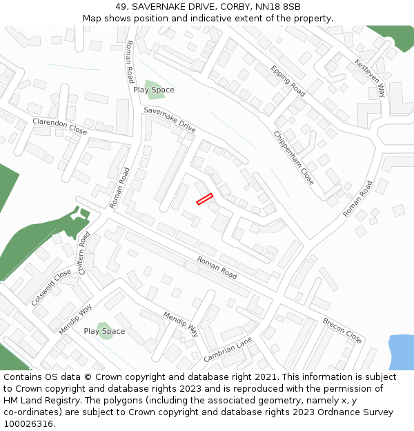 49, SAVERNAKE DRIVE, CORBY, NN18 8SB: Location map and indicative extent of plot