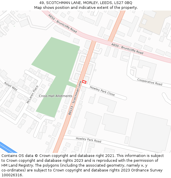 49, SCOTCHMAN LANE, MORLEY, LEEDS, LS27 0BQ: Location map and indicative extent of plot