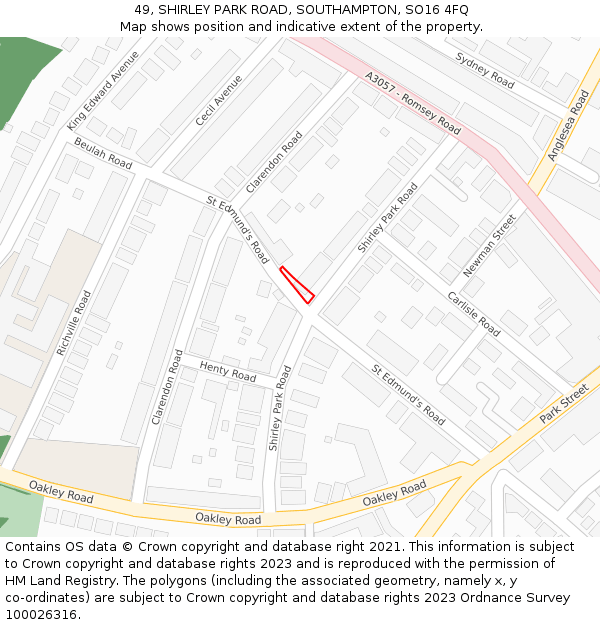 49, SHIRLEY PARK ROAD, SOUTHAMPTON, SO16 4FQ: Location map and indicative extent of plot
