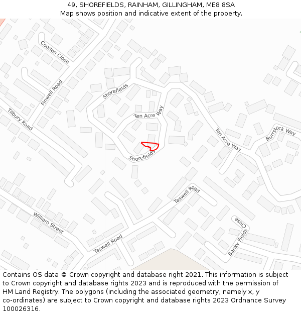 49, SHOREFIELDS, RAINHAM, GILLINGHAM, ME8 8SA: Location map and indicative extent of plot