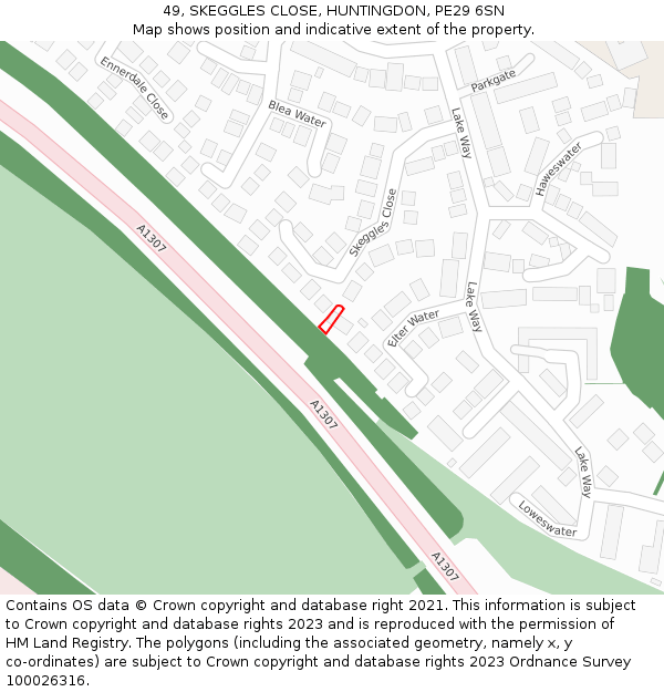 49, SKEGGLES CLOSE, HUNTINGDON, PE29 6SN: Location map and indicative extent of plot