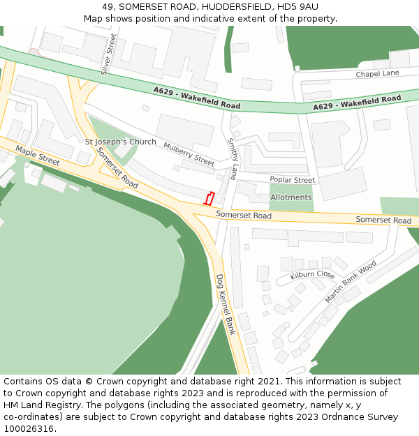49, SOMERSET ROAD, HUDDERSFIELD, HD5 9AU: Location map and indicative extent of plot