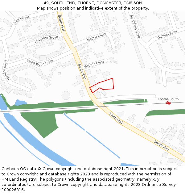 49, SOUTH END, THORNE, DONCASTER, DN8 5QN: Location map and indicative extent of plot