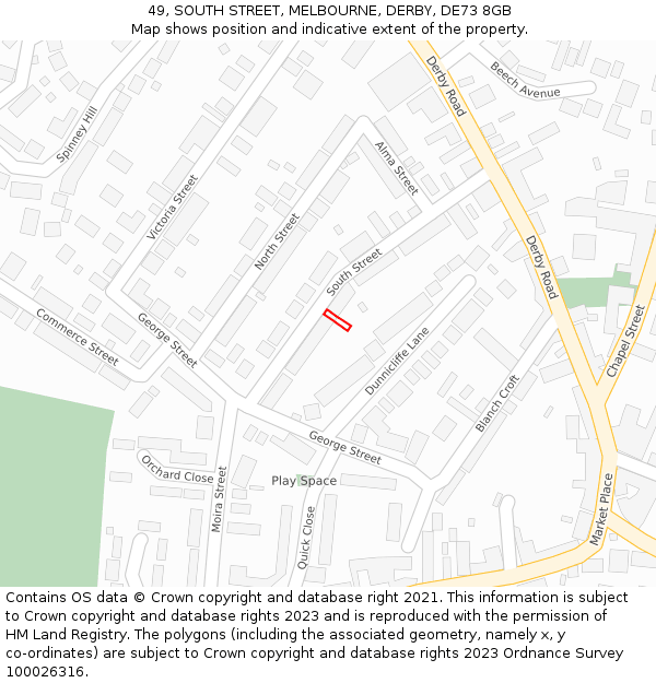 49, SOUTH STREET, MELBOURNE, DERBY, DE73 8GB: Location map and indicative extent of plot