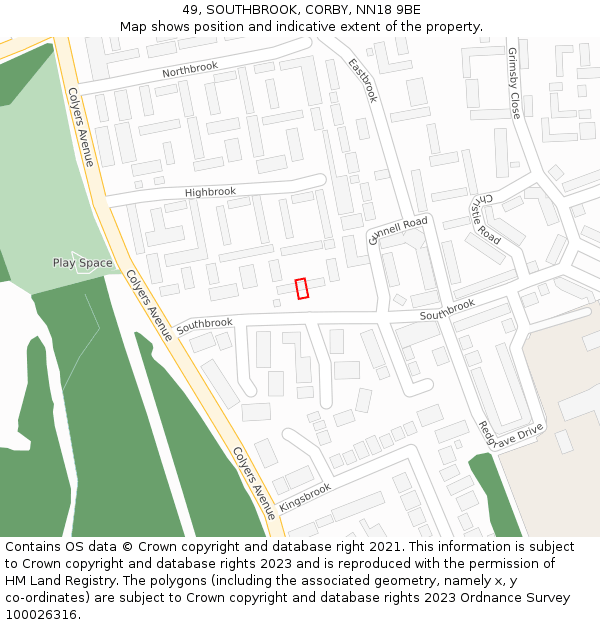 49, SOUTHBROOK, CORBY, NN18 9BE: Location map and indicative extent of plot