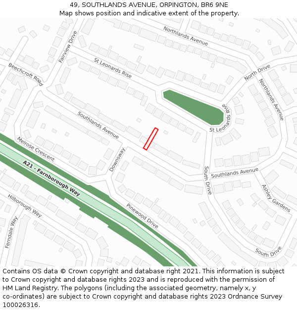 49, SOUTHLANDS AVENUE, ORPINGTON, BR6 9NE: Location map and indicative extent of plot