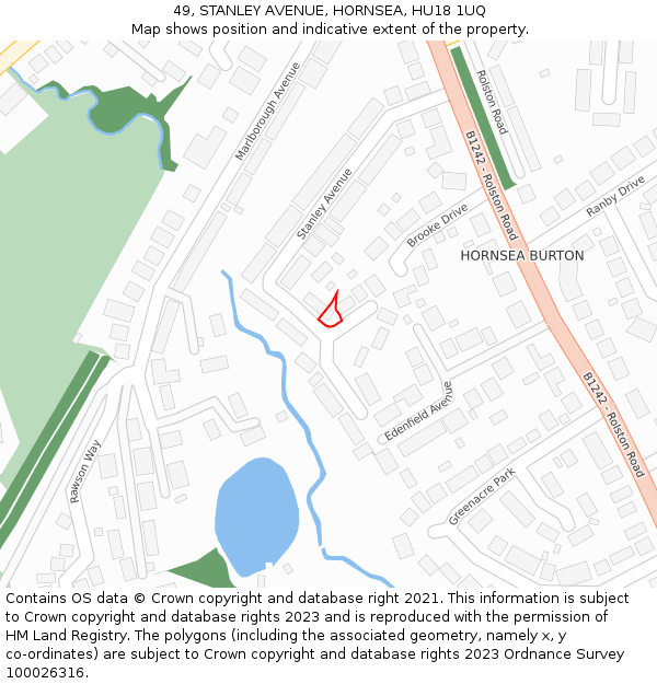 49, STANLEY AVENUE, HORNSEA, HU18 1UQ: Location map and indicative extent of plot