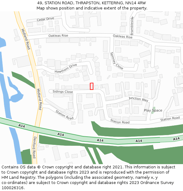 49, STATION ROAD, THRAPSTON, KETTERING, NN14 4RW: Location map and indicative extent of plot