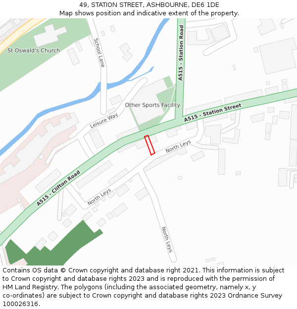 49, STATION STREET, ASHBOURNE, DE6 1DE: Location map and indicative extent of plot