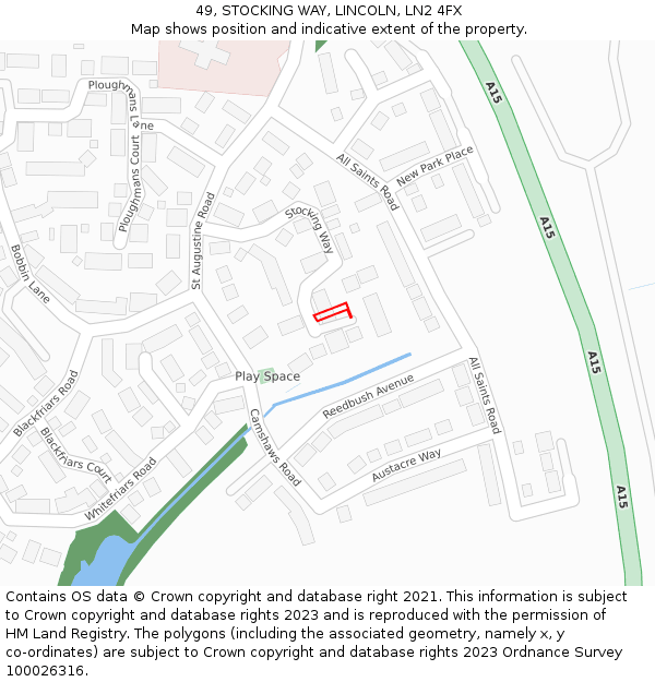 49, STOCKING WAY, LINCOLN, LN2 4FX: Location map and indicative extent of plot