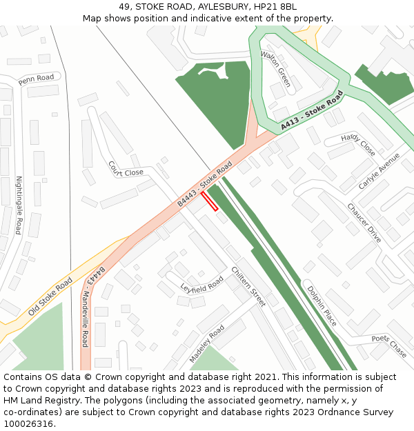 49, STOKE ROAD, AYLESBURY, HP21 8BL: Location map and indicative extent of plot
