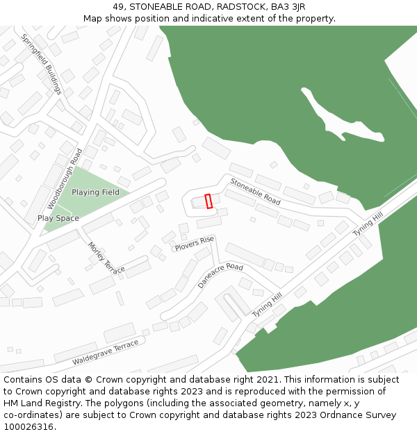 49, STONEABLE ROAD, RADSTOCK, BA3 3JR: Location map and indicative extent of plot