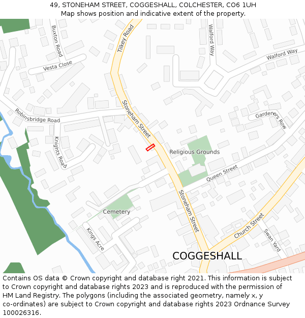 49, STONEHAM STREET, COGGESHALL, COLCHESTER, CO6 1UH: Location map and indicative extent of plot