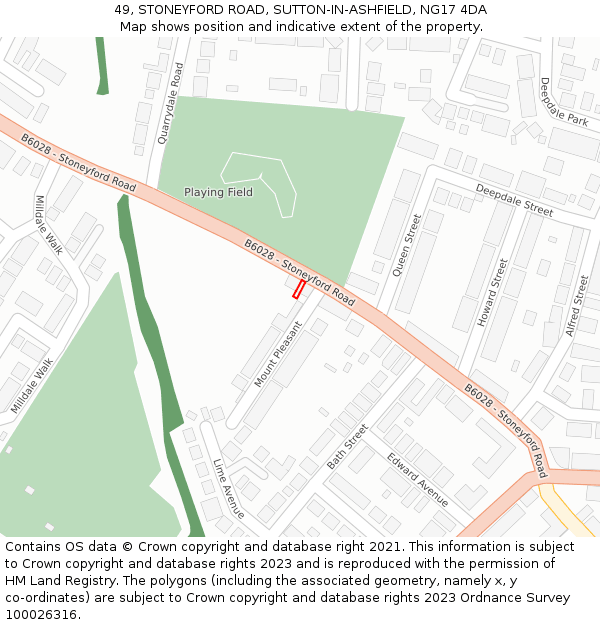 49, STONEYFORD ROAD, SUTTON-IN-ASHFIELD, NG17 4DA: Location map and indicative extent of plot