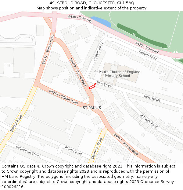 49, STROUD ROAD, GLOUCESTER, GL1 5AQ: Location map and indicative extent of plot