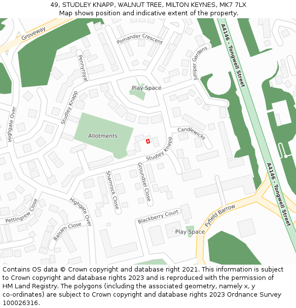 49, STUDLEY KNAPP, WALNUT TREE, MILTON KEYNES, MK7 7LX: Location map and indicative extent of plot
