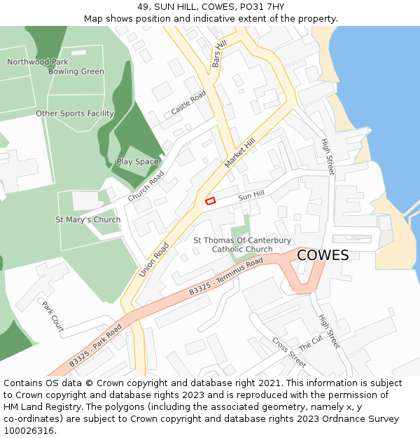 49, SUN HILL, COWES, PO31 7HY: Location map and indicative extent of plot