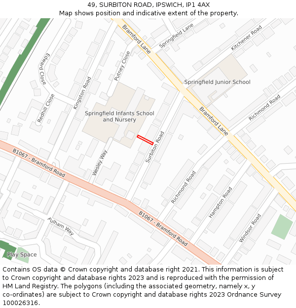 49, SURBITON ROAD, IPSWICH, IP1 4AX: Location map and indicative extent of plot